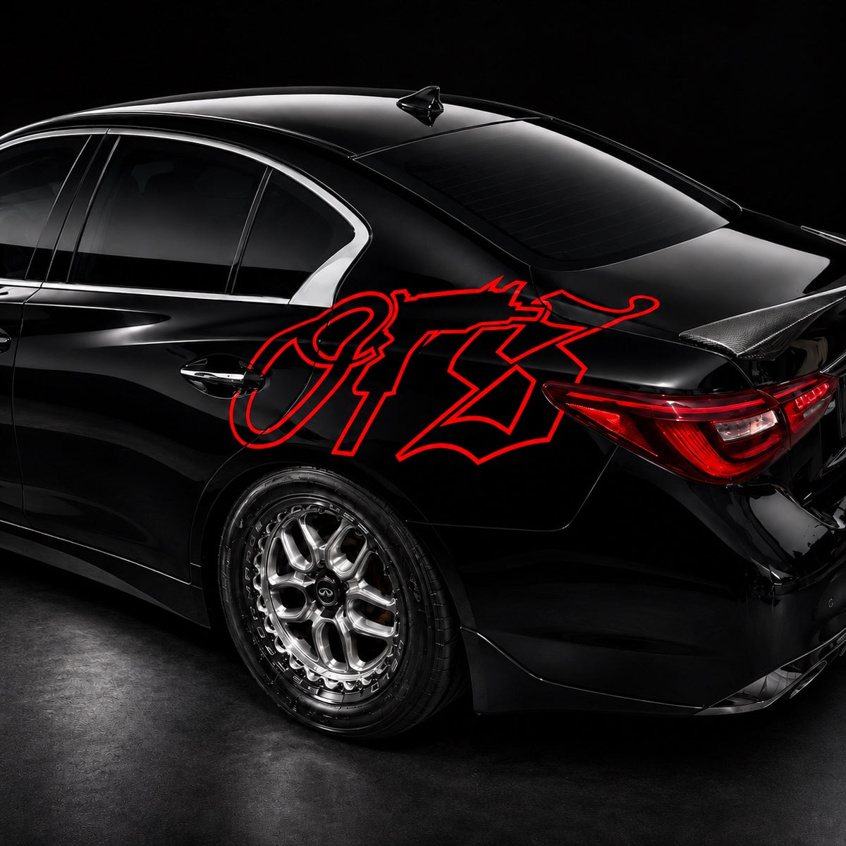 Red OTS 40-inch vinyl decal on car