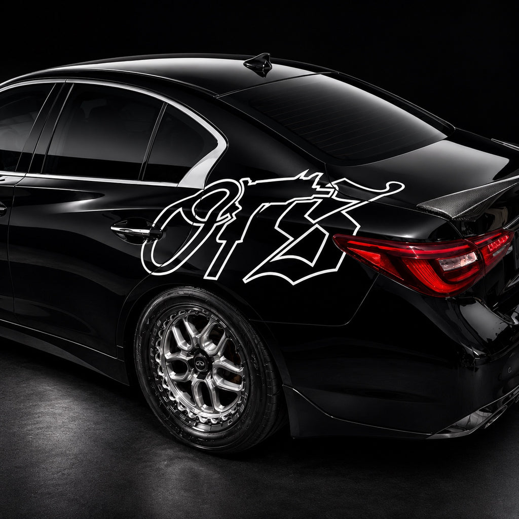 White OTS 40-inch vinyl decal on car