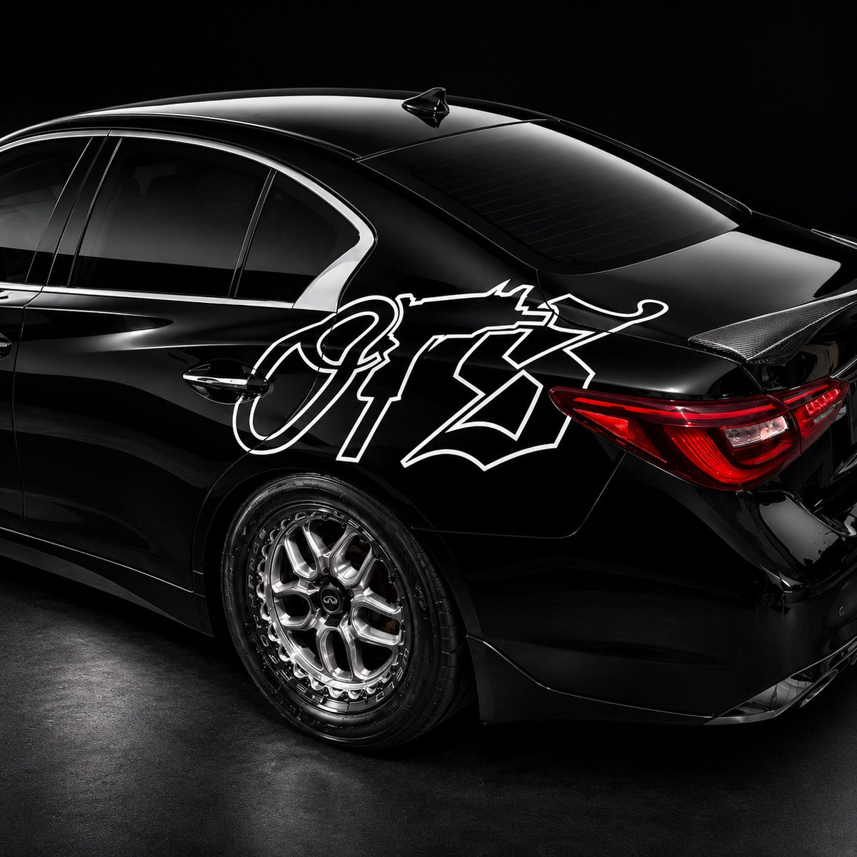 White OTS 40-inch vinyl decal on car