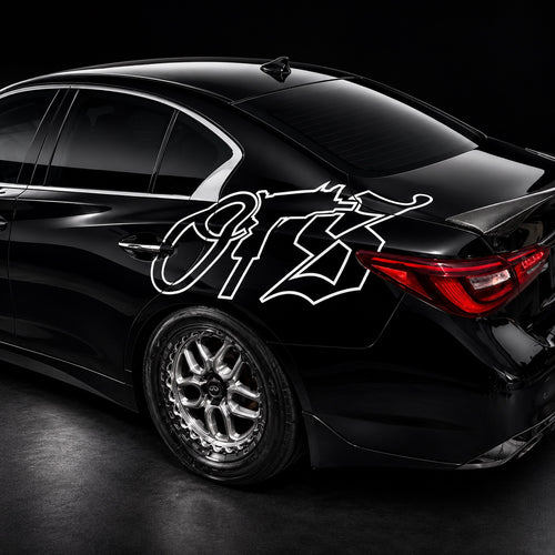 White OTS 40-inch vinyl decal on car