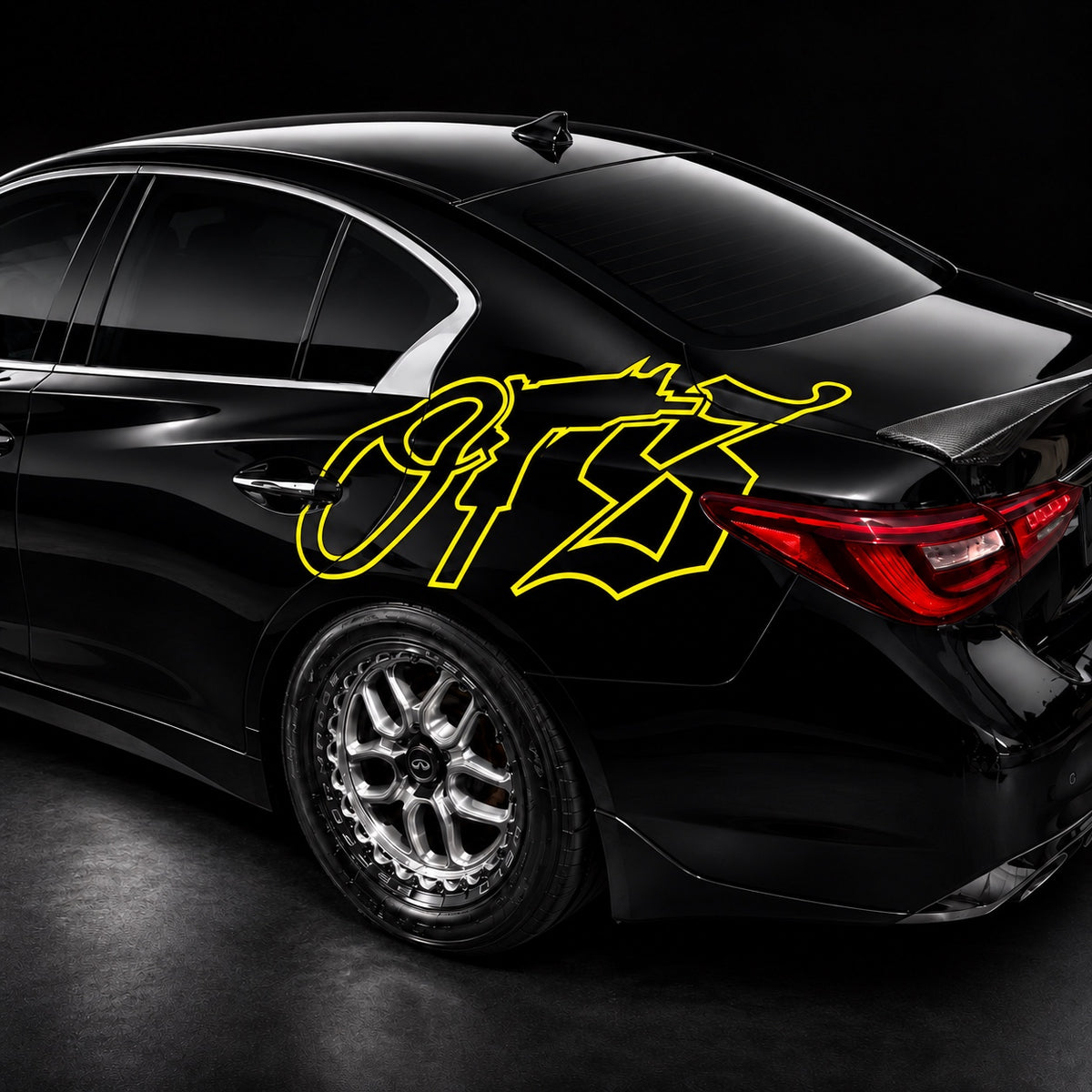 Yellow OTS 40-inch vinyl decal on car