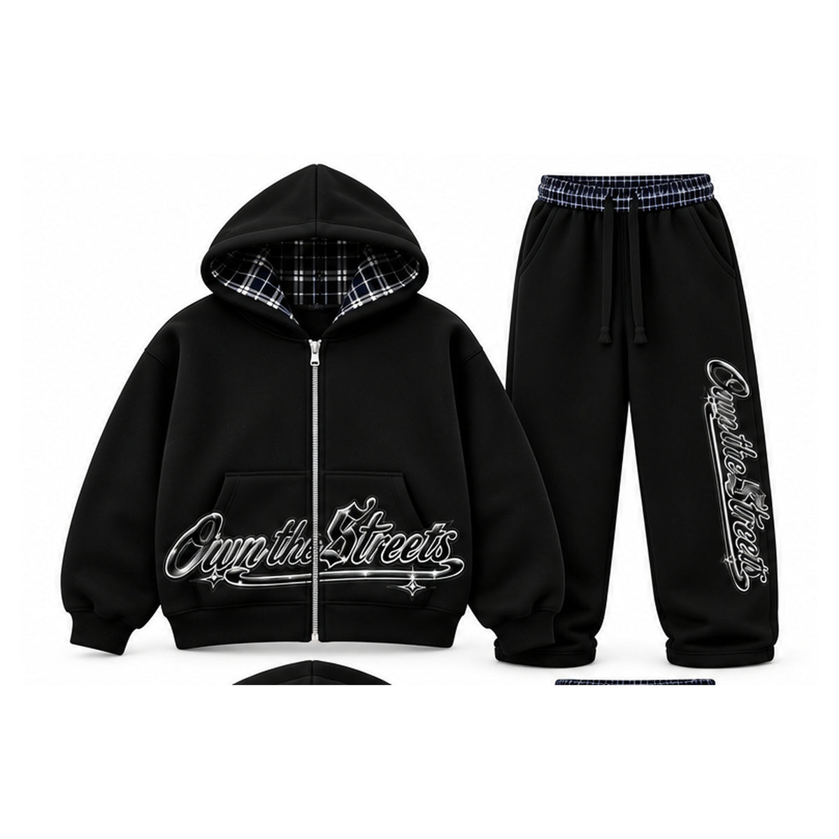 OTS black set front hoodie and joggers together