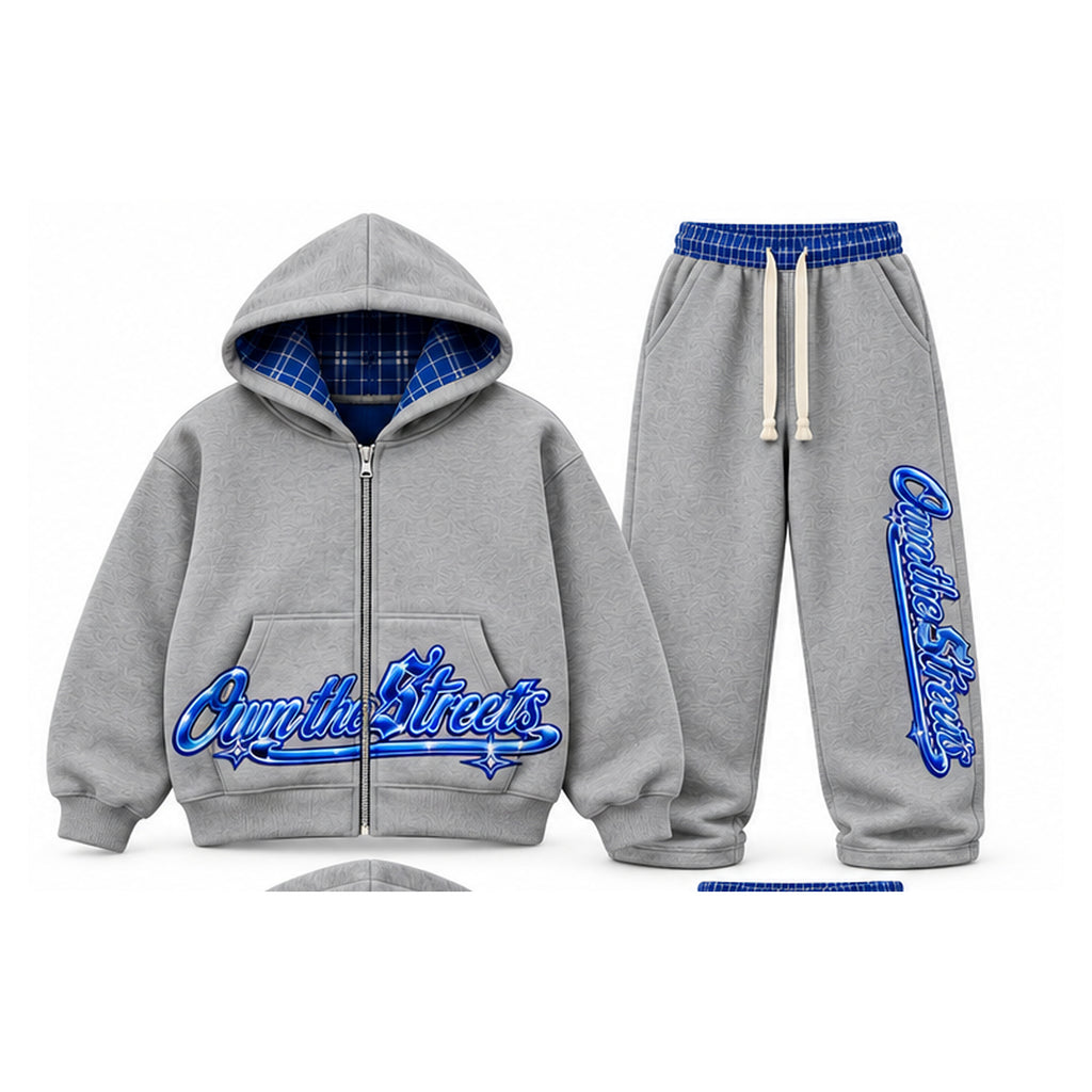 OTS grey set front hoodie and joggers together