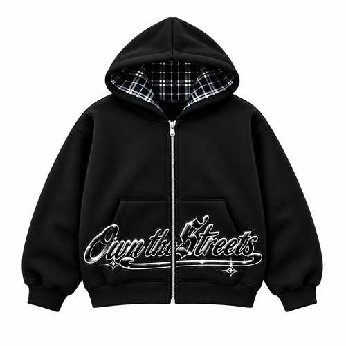 OTS black hoodie front — Own the Streets