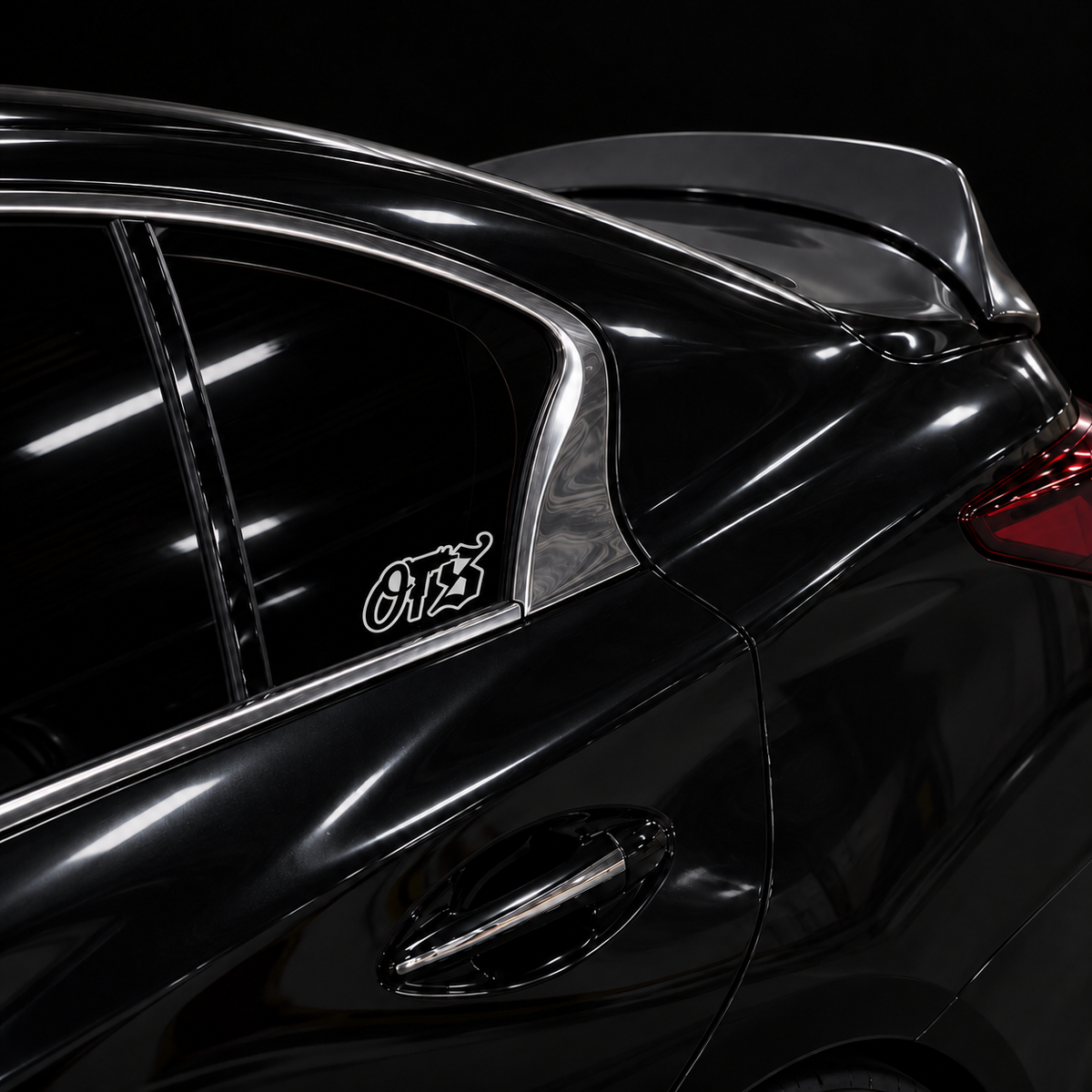 OTS Solid Black Sticker on a black car rear side window