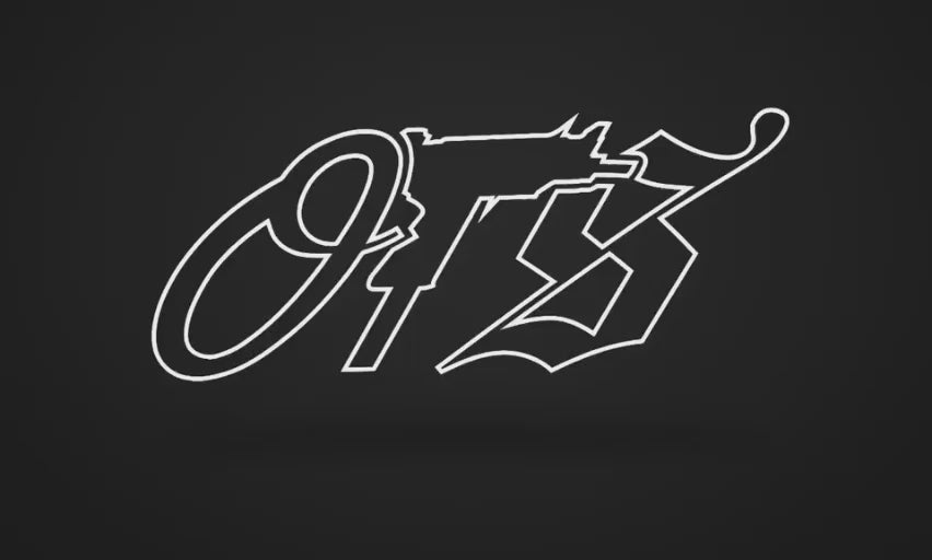 OTS 40-inch vinyl car decal — rotating view